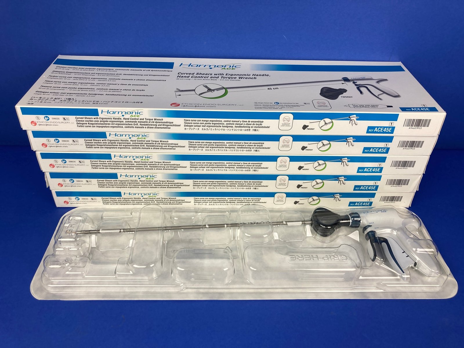 Ethicon Endo surgery Harmonic Ace Curved Shears with Ergonomic Handle Hand Control and Torque Wrench ACE45E